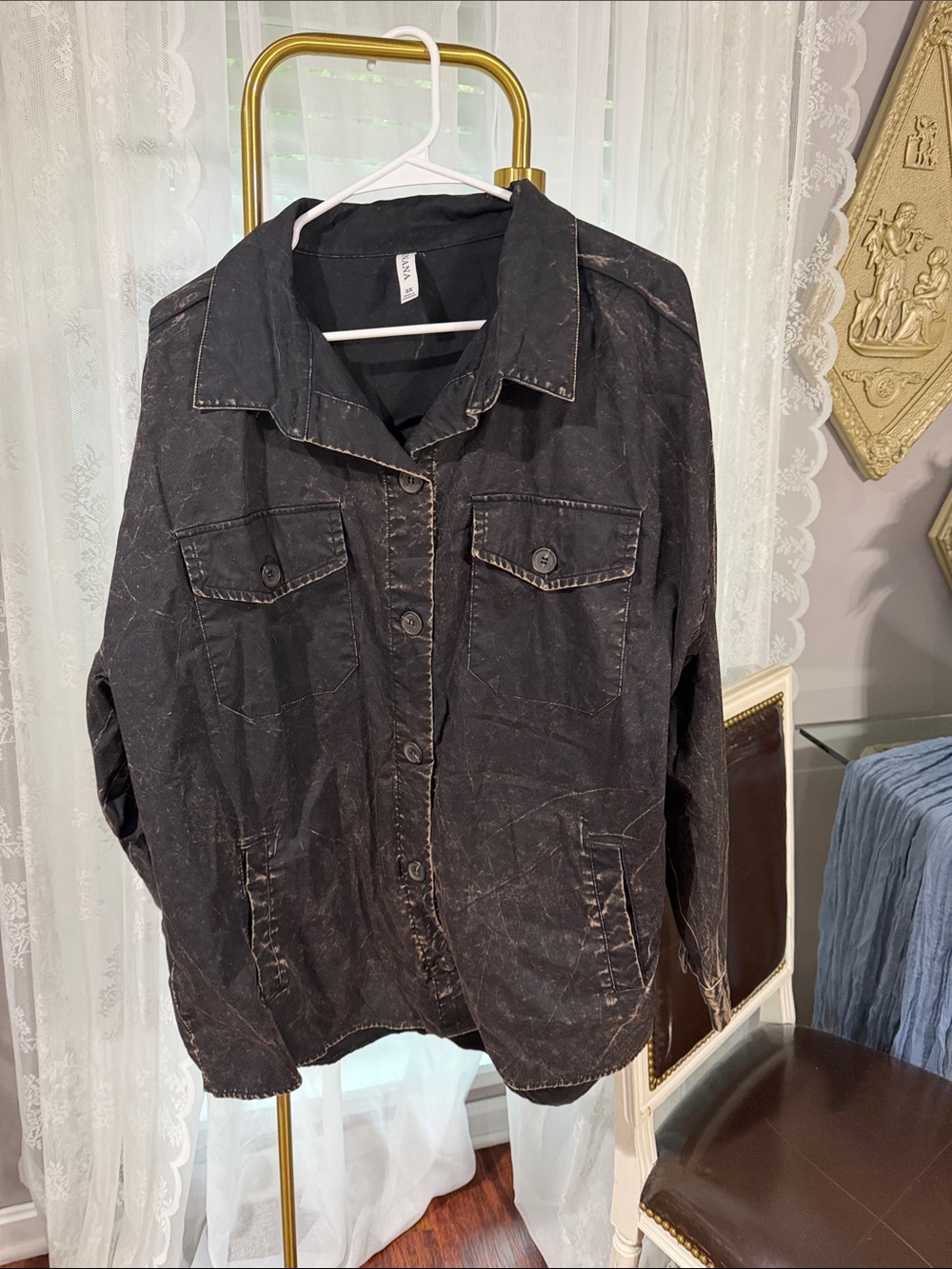 Zenana Outfitters Washed Black Casual Jean Jacket